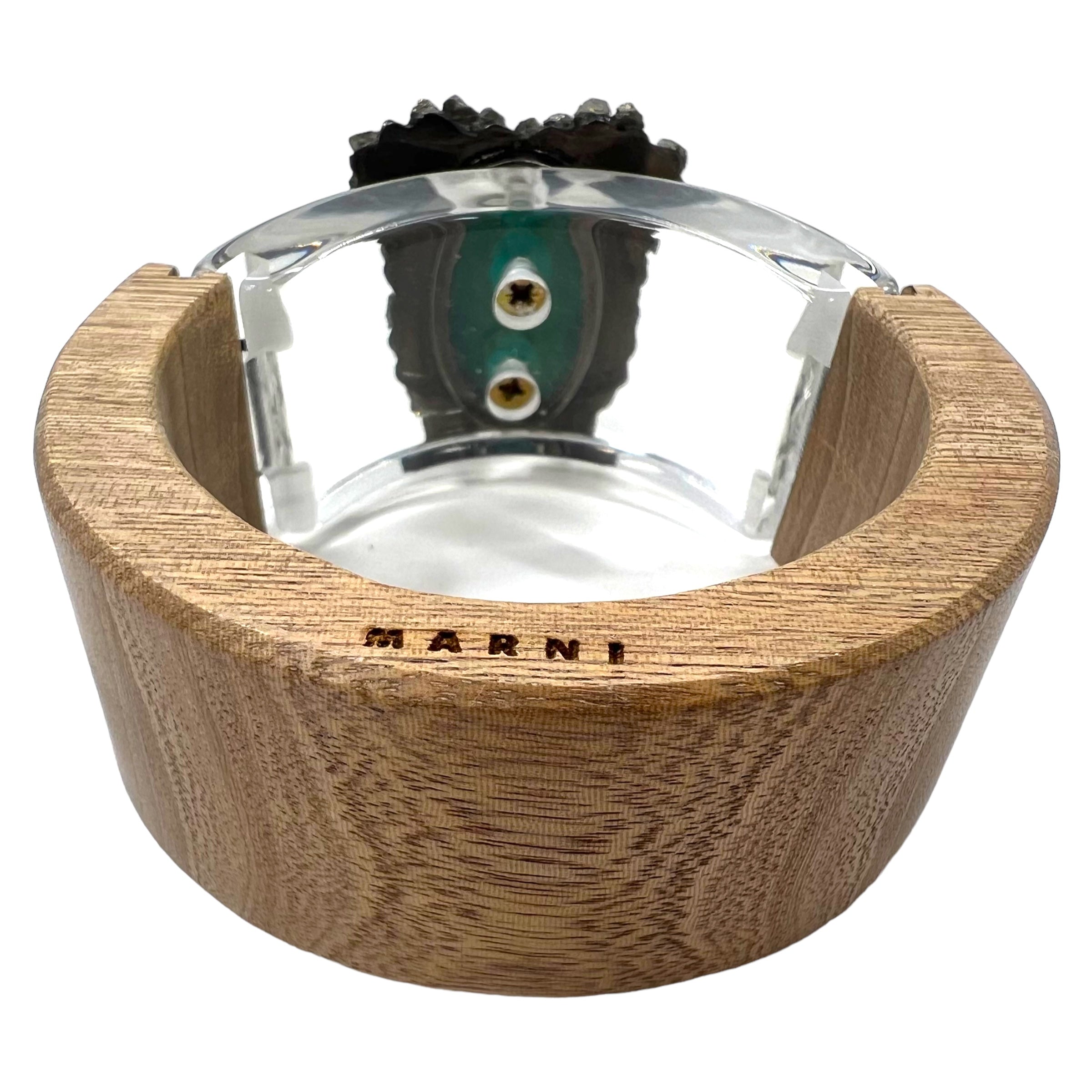 MARNI ワイド クリア ブレスレット バングル ベージュ ウッド カラーストーン スケルトン