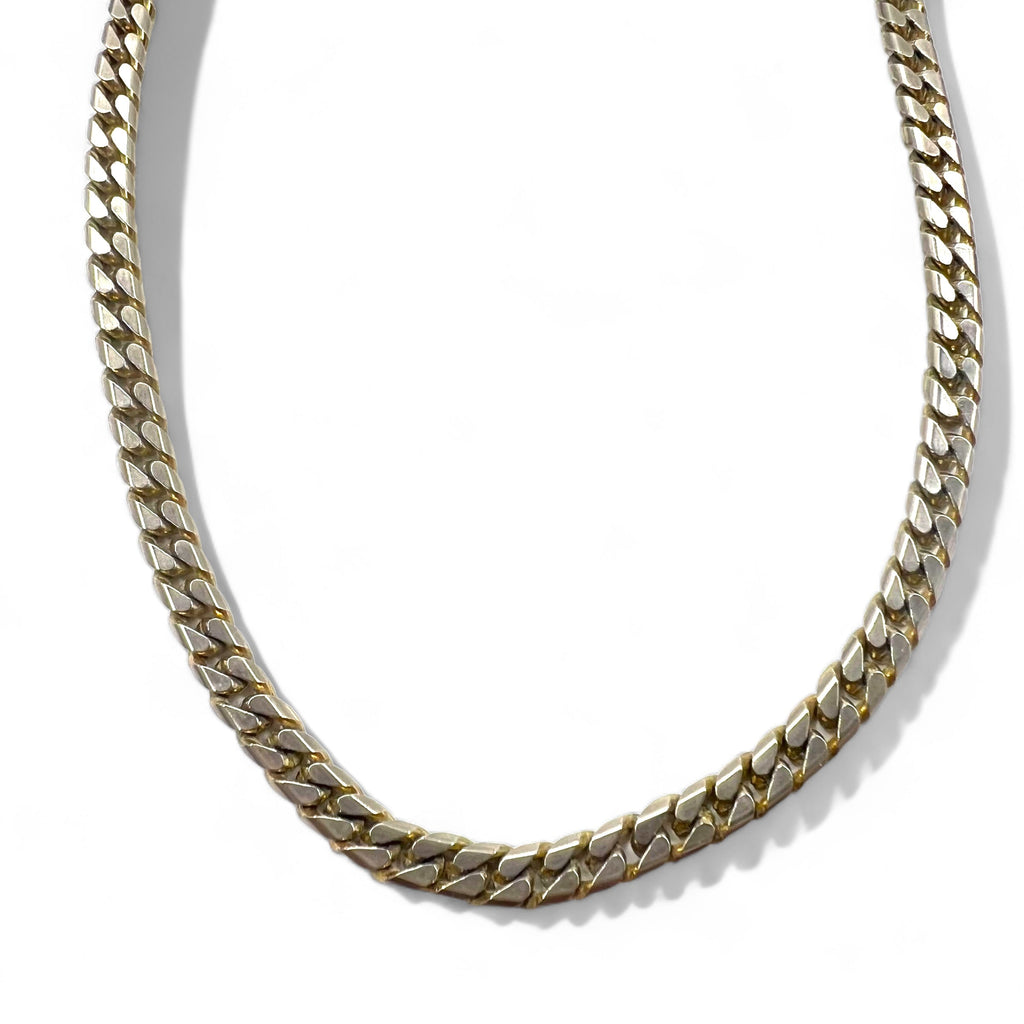 Collana a catena con maglie a spina di pesce, colore argento, oro 18 carati
