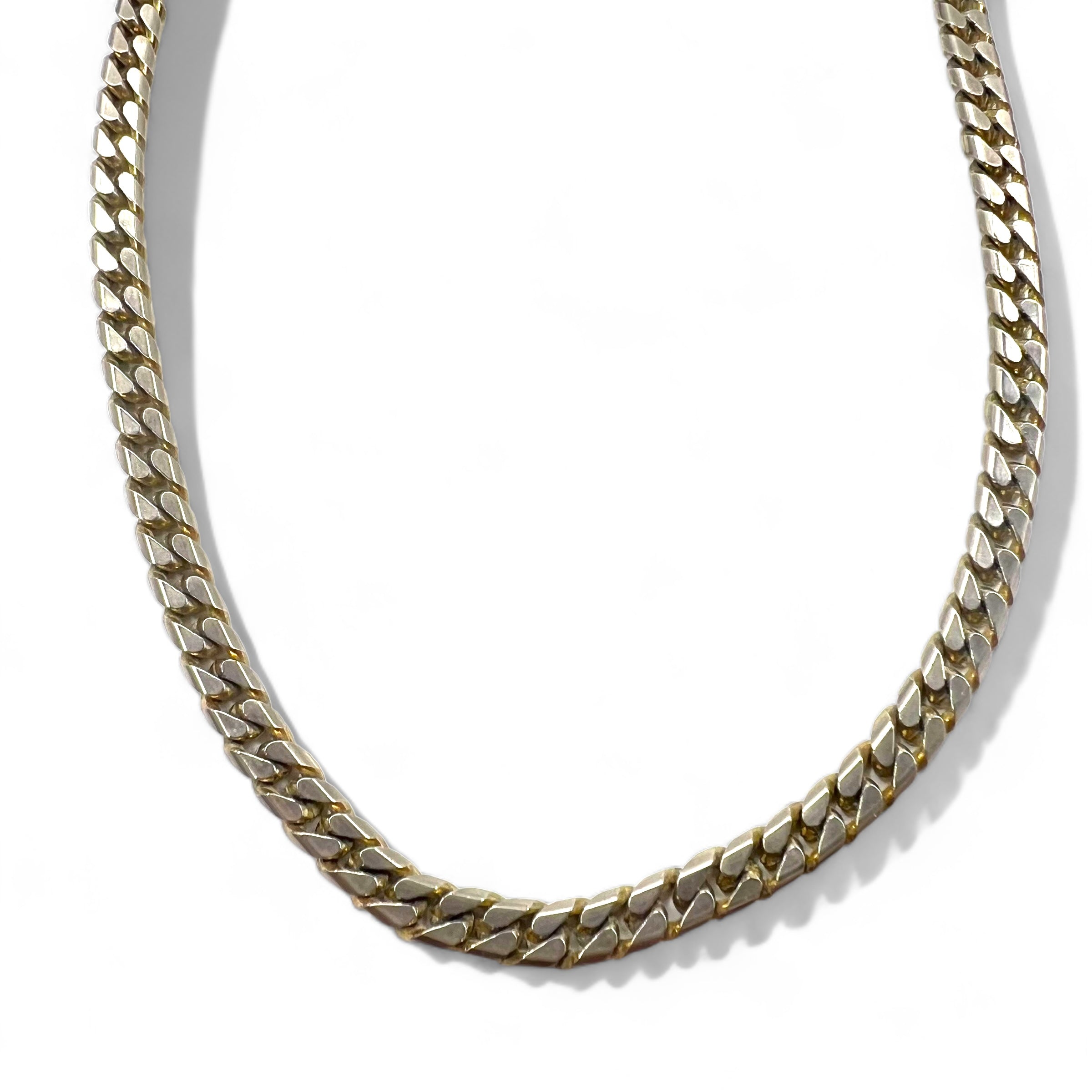 Collana a catena con maglie a spina di pesce, colore argento, oro 18 carati