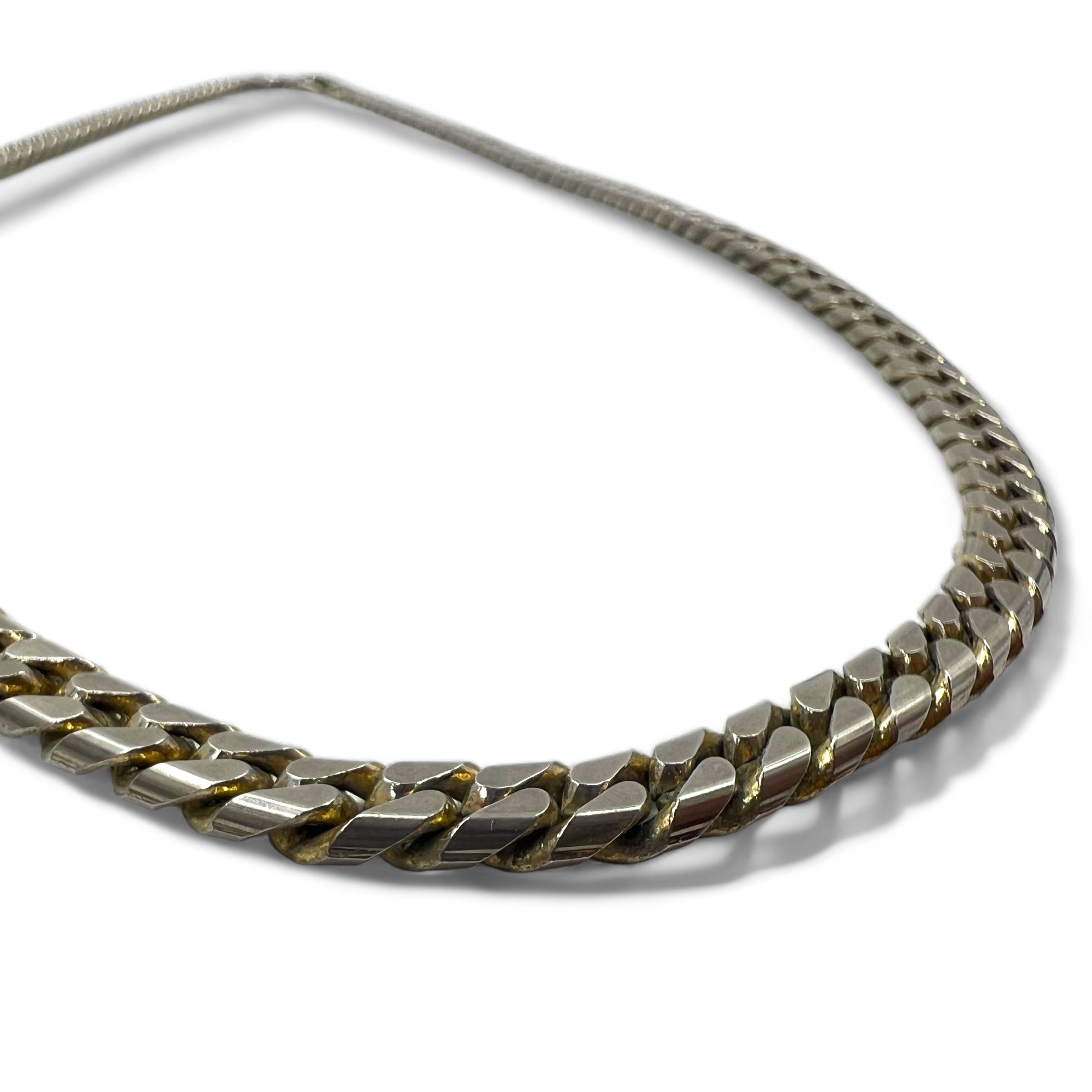 Collana a catena con maglie a spina di pesce, colore argento, oro 18 carati