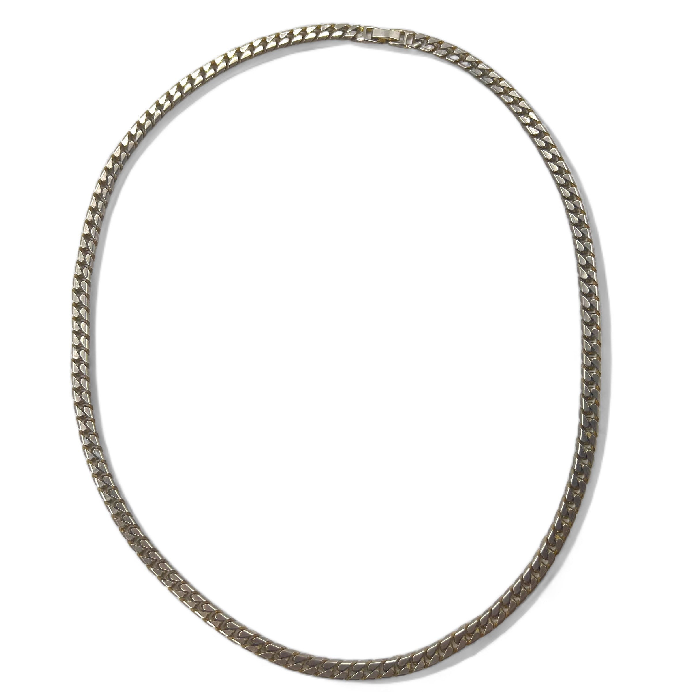 Collana a catena con maglie a spina di pesce, colore argento, oro 18 carati