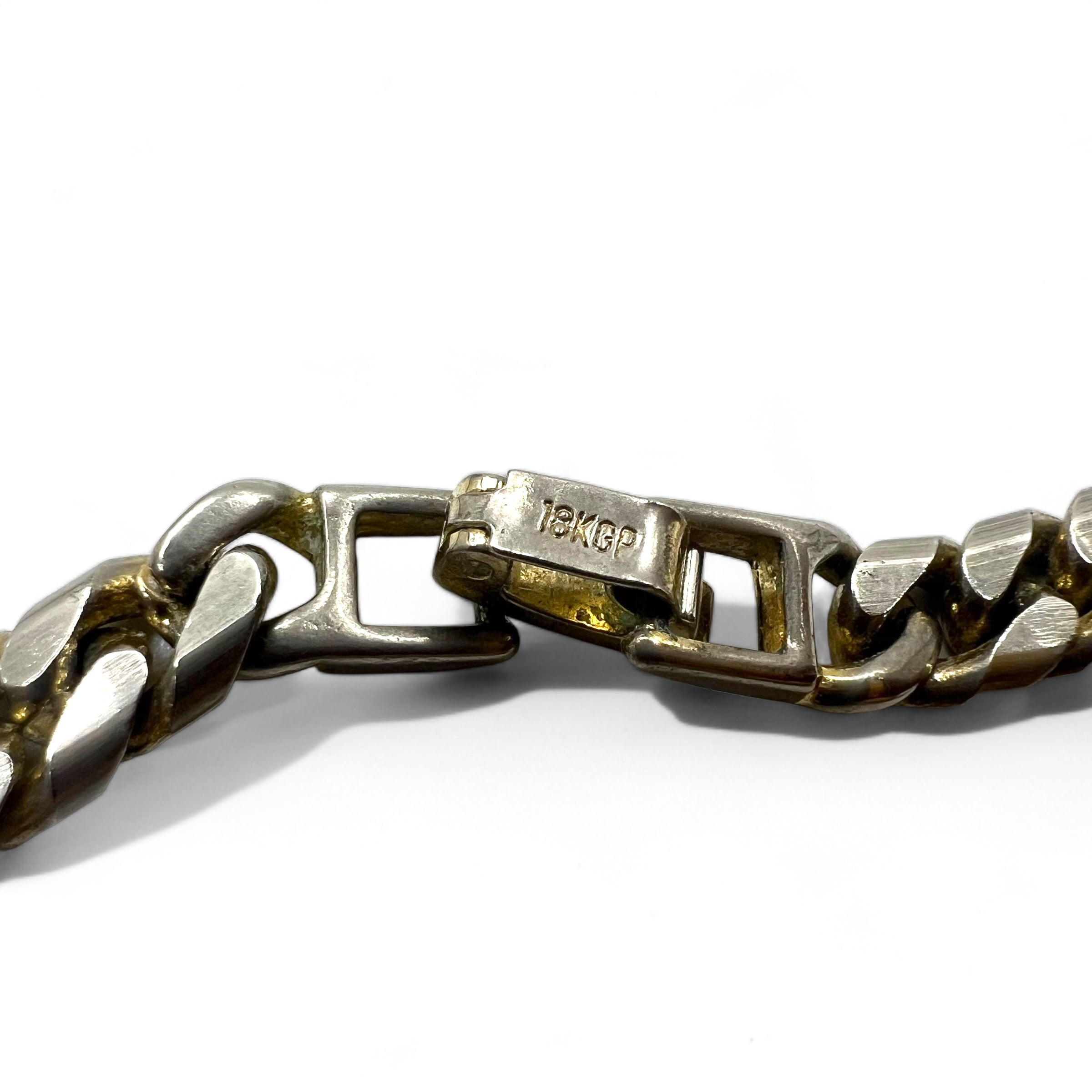 Collana a catena con maglie a spina di pesce, colore argento, oro 18 carati