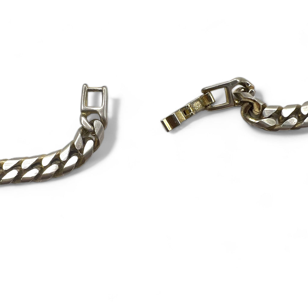 Collana a catena con maglie a spina di pesce, colore argento, oro 18 carati