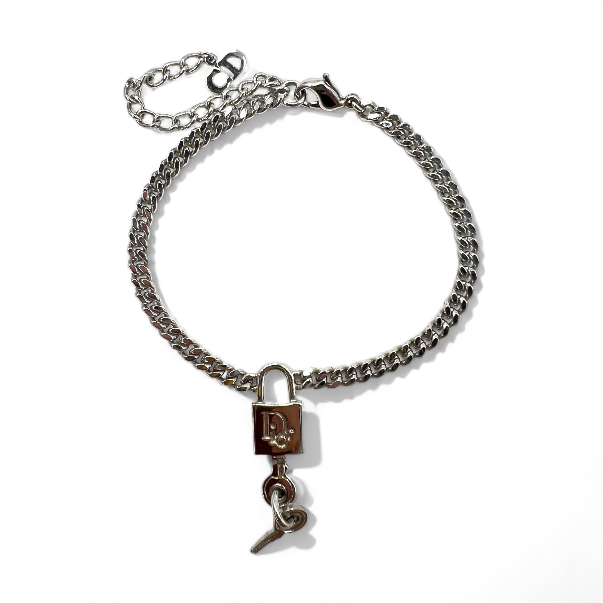 Christian Dior Lucchetto Bracciale a catena a maglie forzate Argento