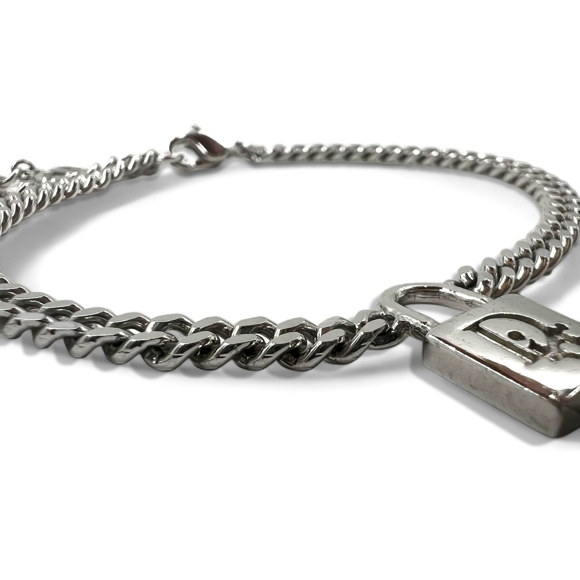Christian Dior Lucchetto Bracciale a catena a maglie forzate Argento
