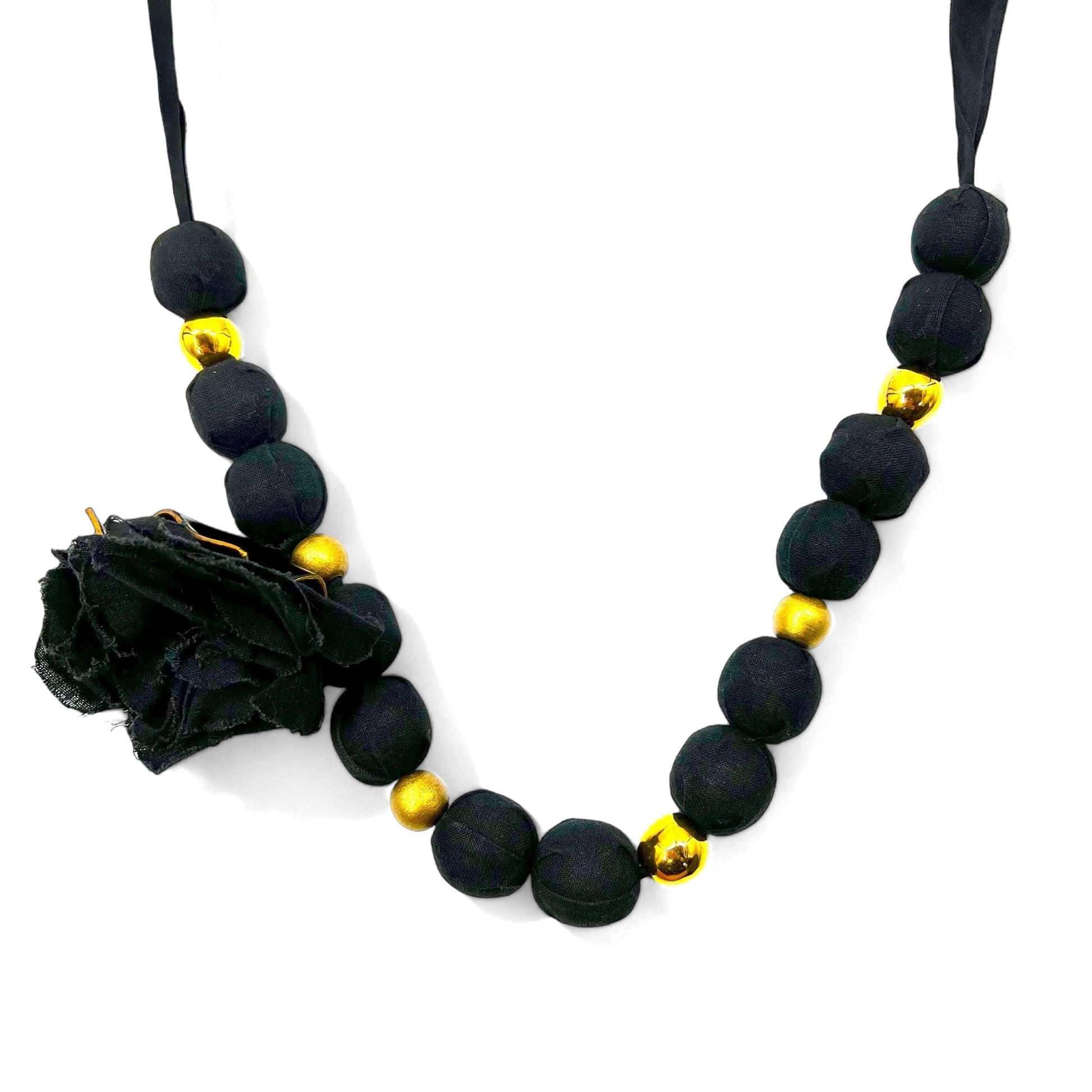 MARNI Collana Girocollo a Fiocco con Fiori Nera e Oro