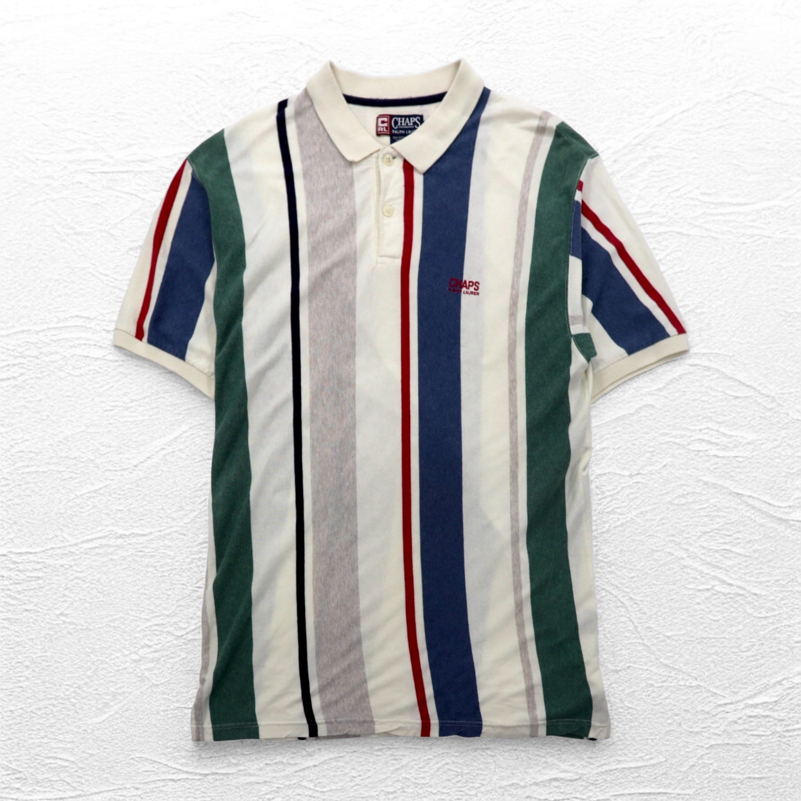 CHAPS RALPH LAUREN Polo L a righe multistrato anni '90 Bianco con logo ricamato
