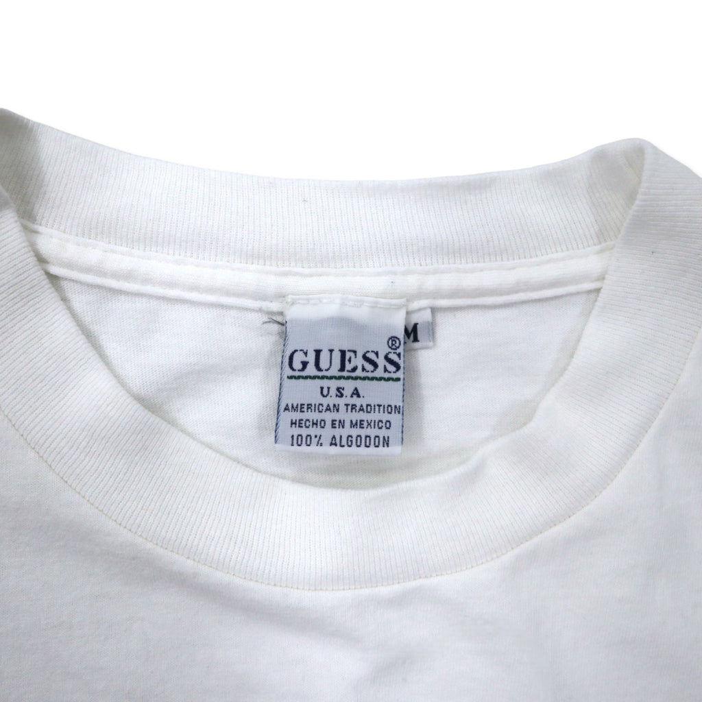 GUESS U.S.A. T-shirt anni '90 con stampa logo, taglia M, colore bianco, cotone, made in Messico