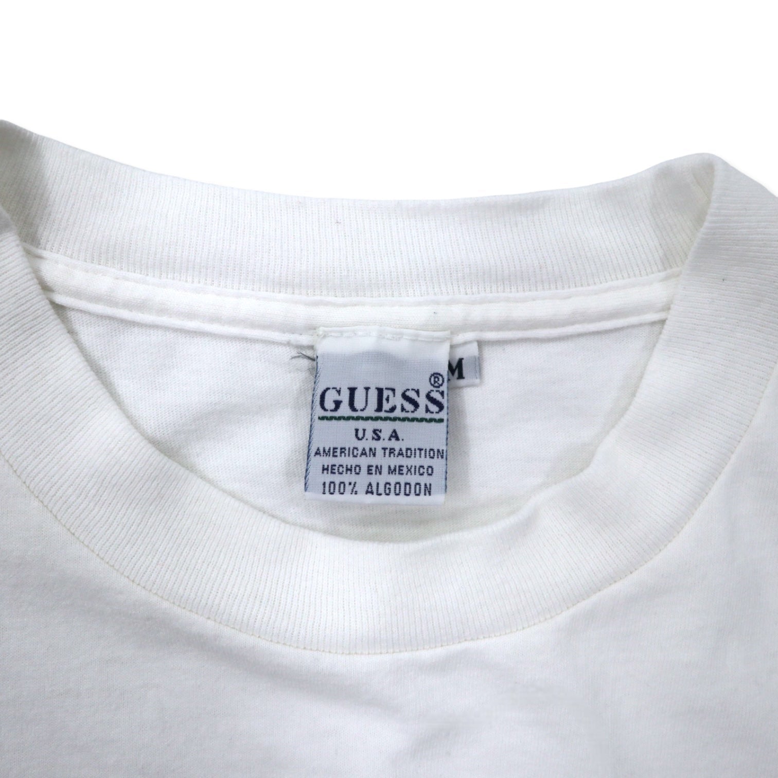 GUESS U.S.A. T-shirt anni '90 con stampa logo, taglia M, colore bianco, cotone, made in Messico