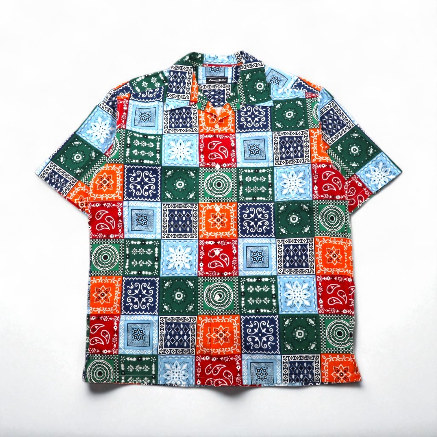 LUNA'S HELLO Bandana Patchwork Camicia a Maniche Corte con Colletto Aperto XL Multicolore Fantasia