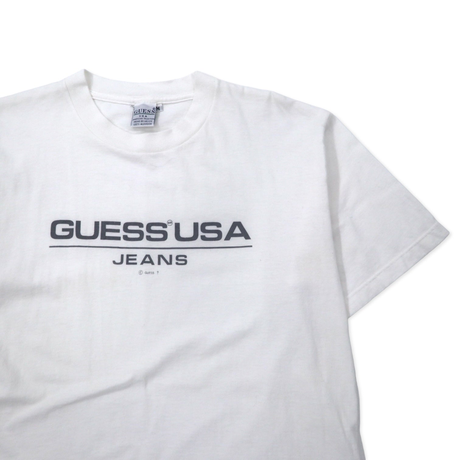 GUESS U.S.A. T-shirt anni '90 con stampa logo, taglia M, colore bianco, cotone, made in Messico