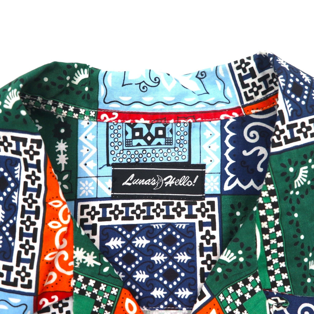 LUNA'S HELLO Bandana Patchwork Camicia a Maniche Corte con Colletto Aperto XL Multicolore Fantasia