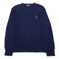POLO GOLF RALPH LAUREN anni '90 girocollo maglione in maglia a trecce L blu navy cotone ricamo logo