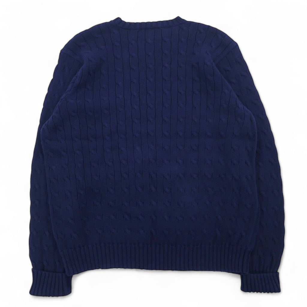 POLO GOLF RALPH LAUREN anni '90 girocollo maglione in maglia a trecce L blu navy cotone ricamo logo
