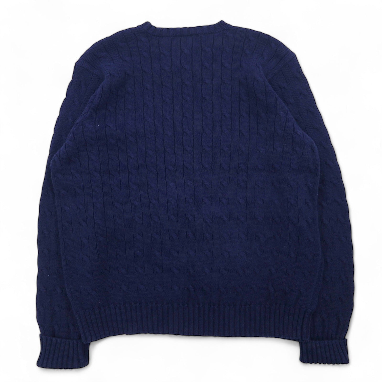 POLO GOLF RALPH LAUREN anni '90 girocollo maglione in maglia a trecce L blu navy cotone ricamo logo