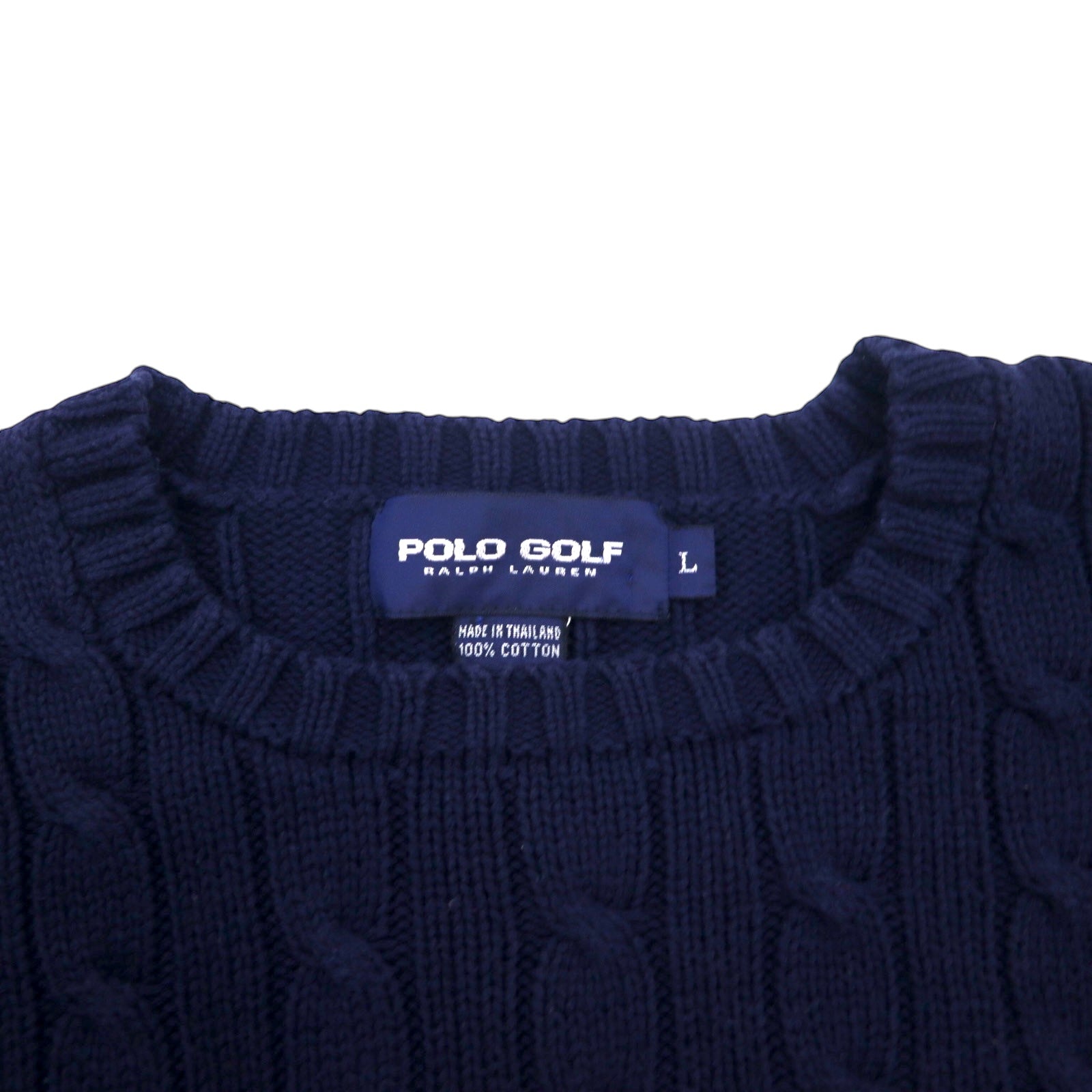 POLO GOLF RALPH LAUREN anni '90 girocollo maglione in maglia a trecce L blu navy cotone ricamo logo