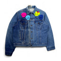 Y.A.R.N. × 90s Levi's Orange Tab 75505 Rielaborazione Ricostruzione Maglione Teschio Giacca di Jeans Maglione Teschio Giacca di Jeans Giacca trucker L Fatto a mano