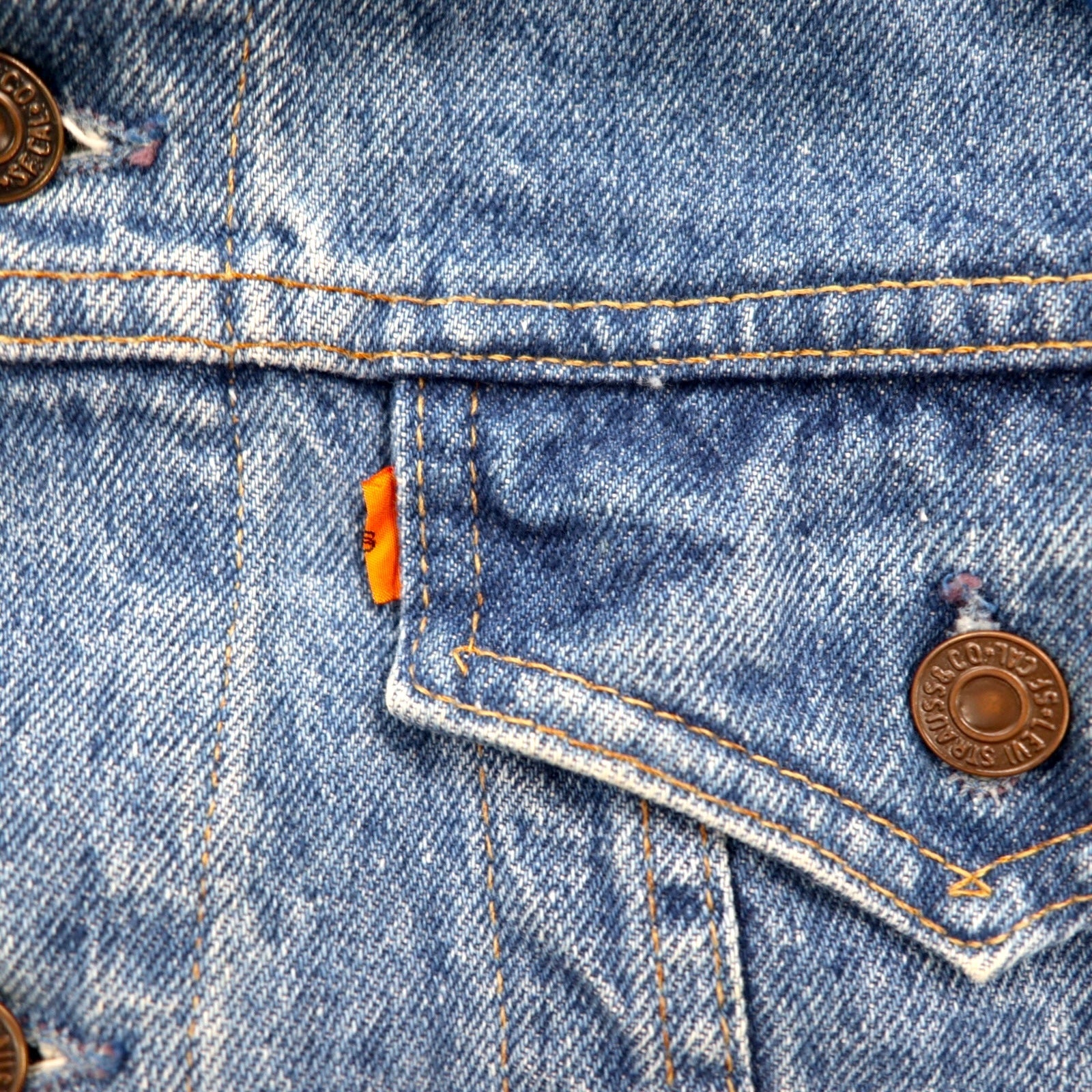 Y.A.R.N. × 90s Levi's Orange Tab 75505 Rielaborazione Ricostruzione Maglione Teschio Giacca di Jeans Maglione Teschio Giacca di Jeans Giacca trucker L Fatto a mano