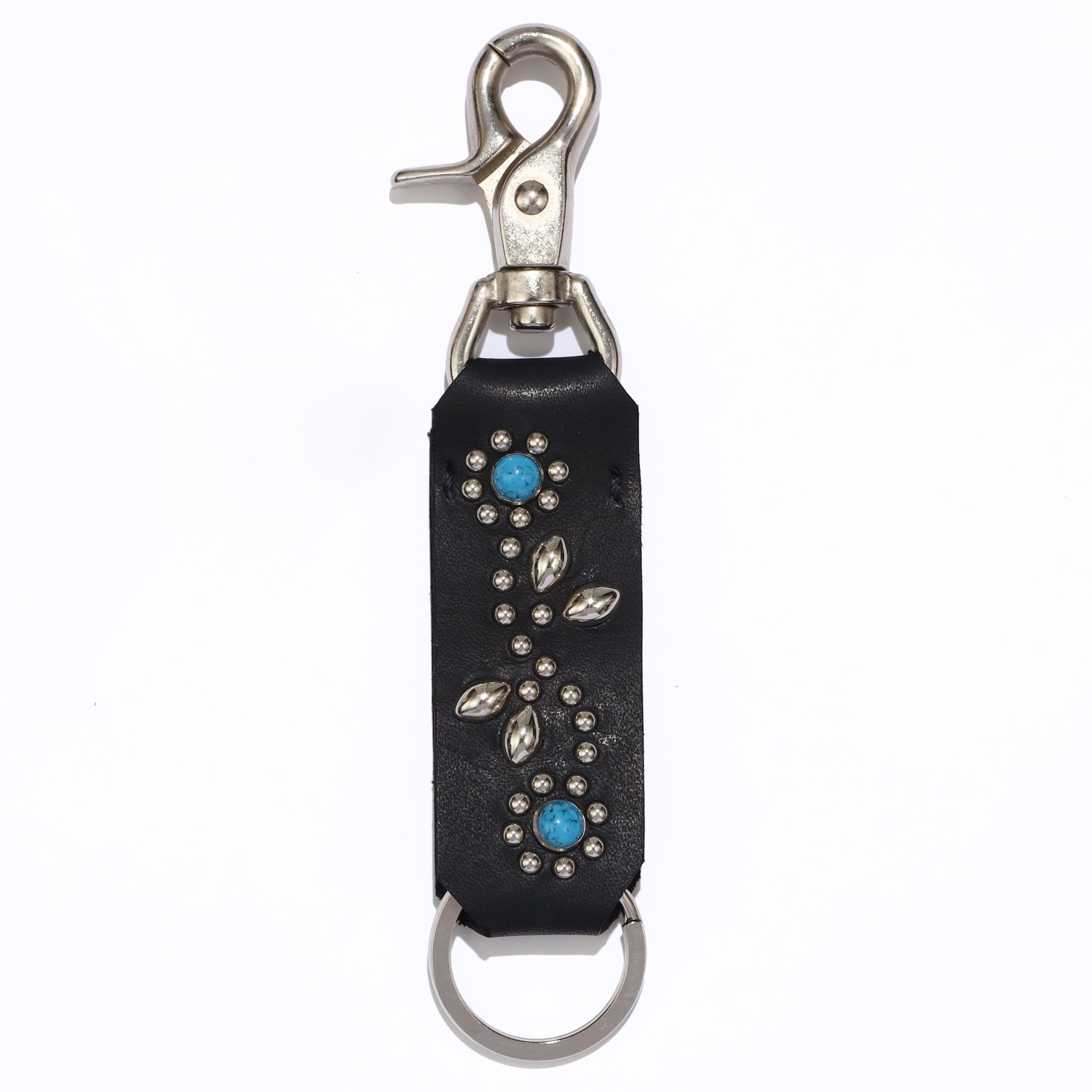 PORTACHIAVI IN PELLE INDIGO CON BORCHIE