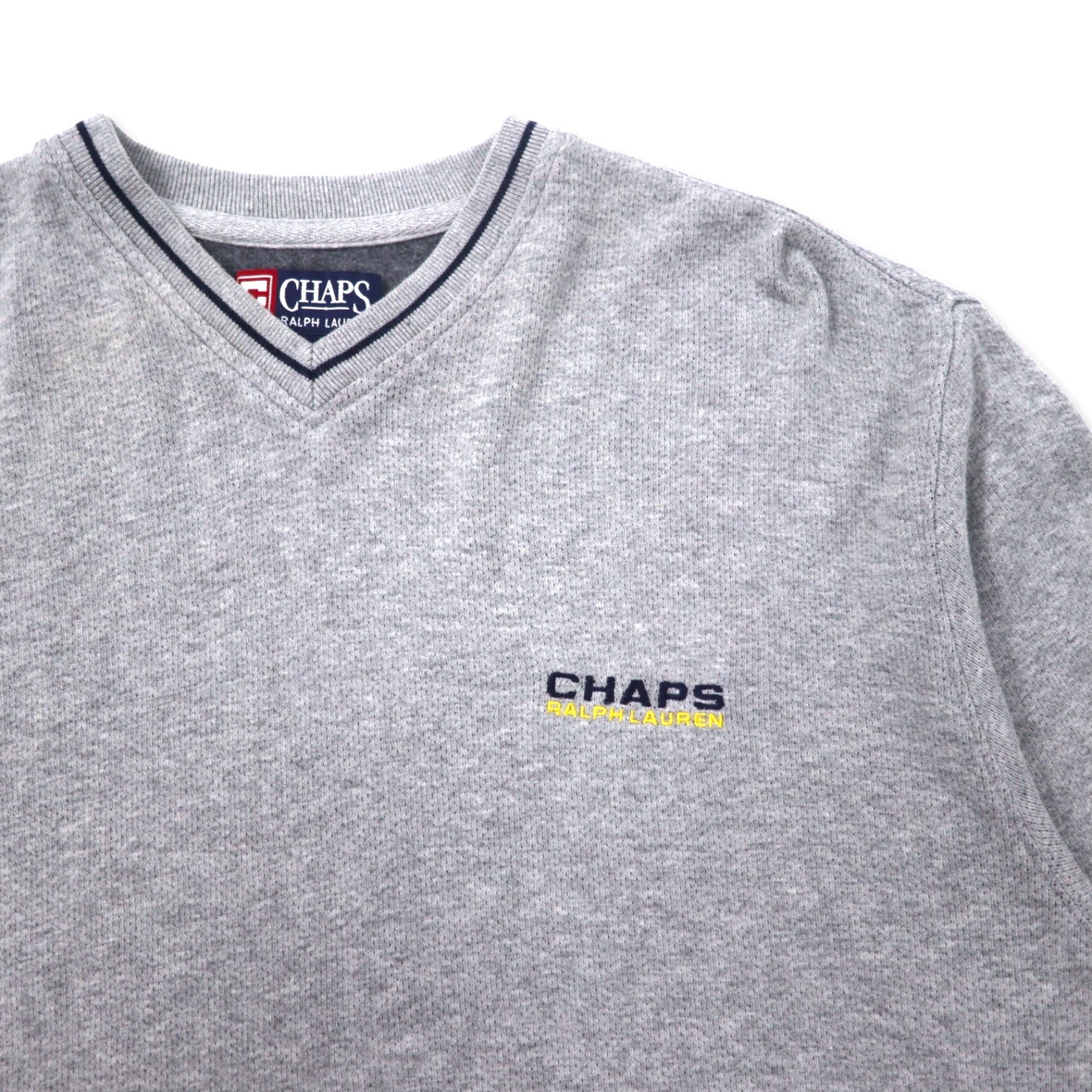 CHAPS RALPH LAUREN 90年代 Vネック ロングスリーブ Tシャツ ロンT L グレー コットン ワンポイントロゴ刺繍