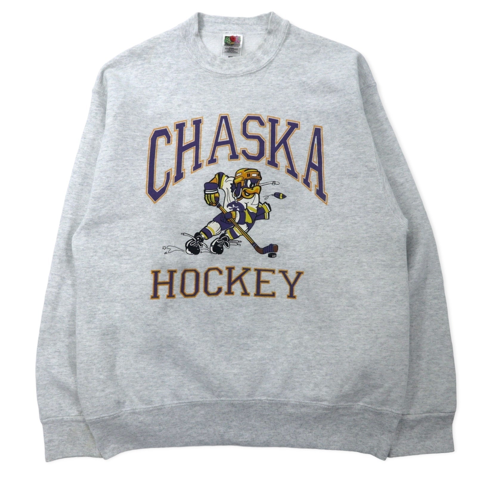 FRUIT OF THE LOOM USA 90s SUPER COTTON Felpa stampa hockey M grigia cotone felpato CHASKA HOCKEY
