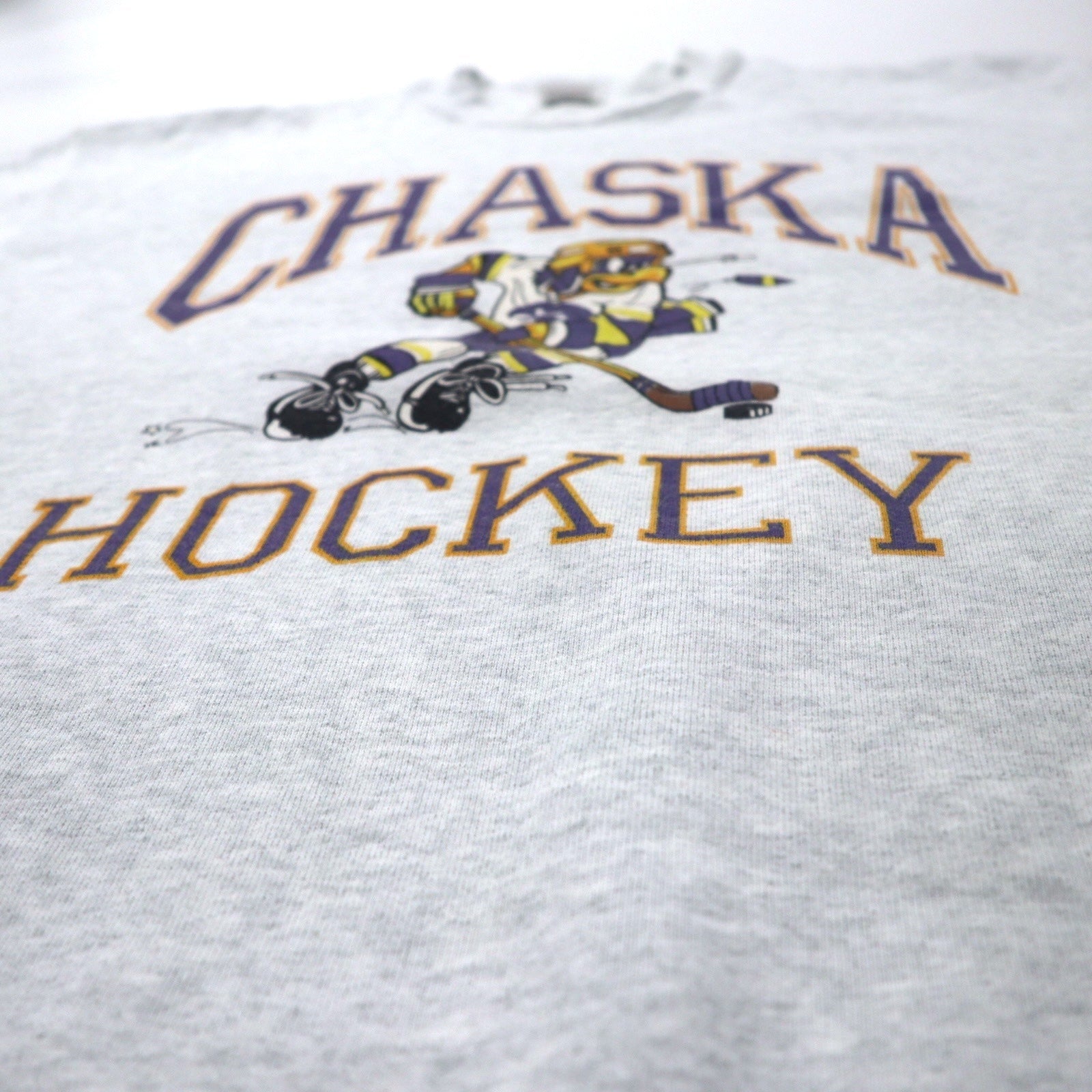 FRUIT OF THE LOOM USA 90s SUPER COTTON Felpa stampa hockey M grigia cotone felpato CHASKA HOCKEY