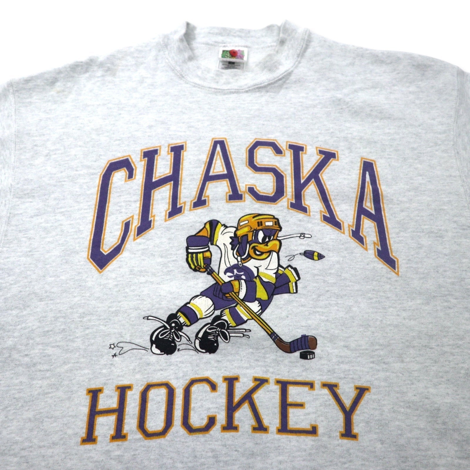 FRUIT OF THE LOOM USA 90s SUPER COTTON Felpa stampa hockey M grigia cotone felpato CHASKA HOCKEY