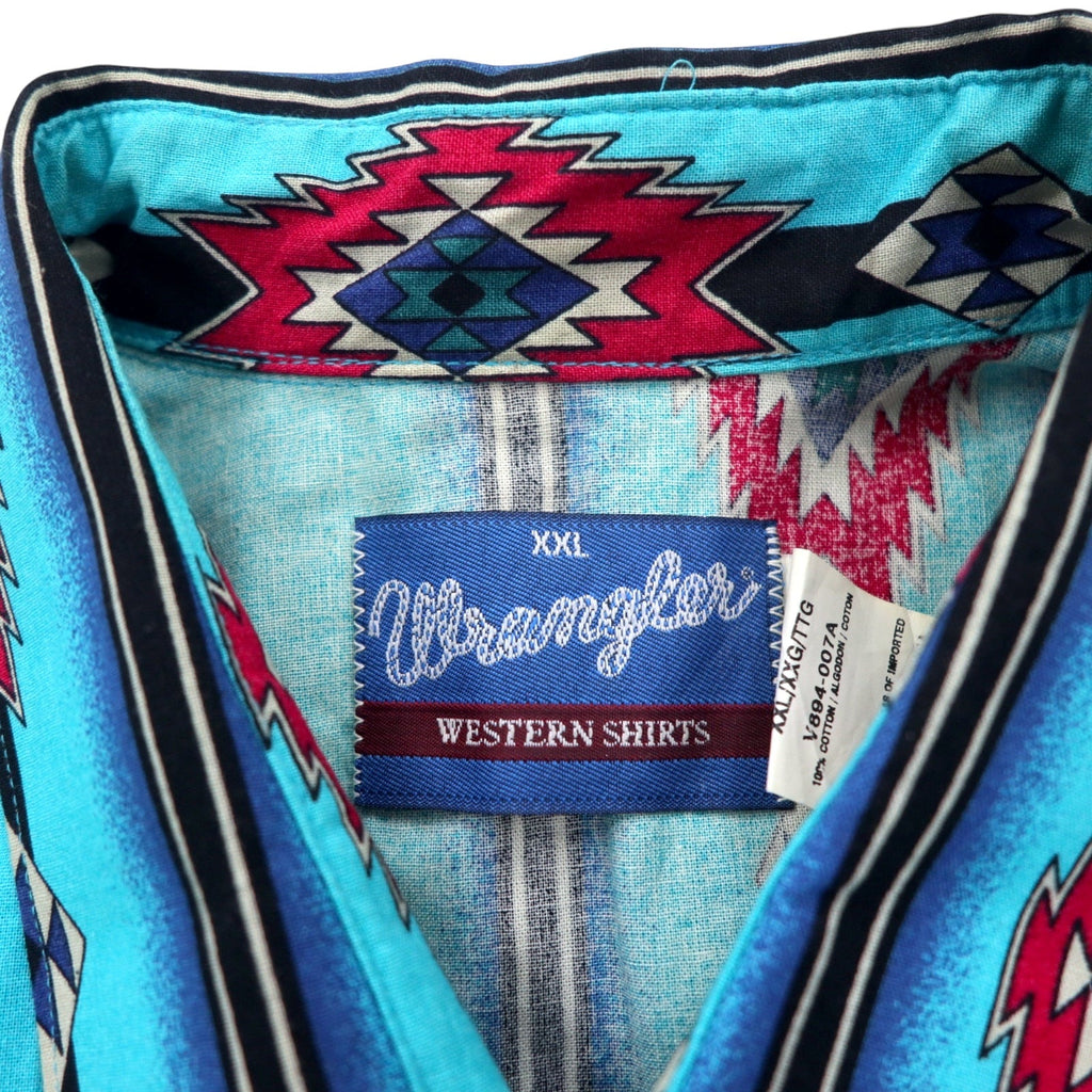 Wrangler anni '80 Camicia western XXL blu cotone fantasia generale fantasia Chimayo indiano MC2411A