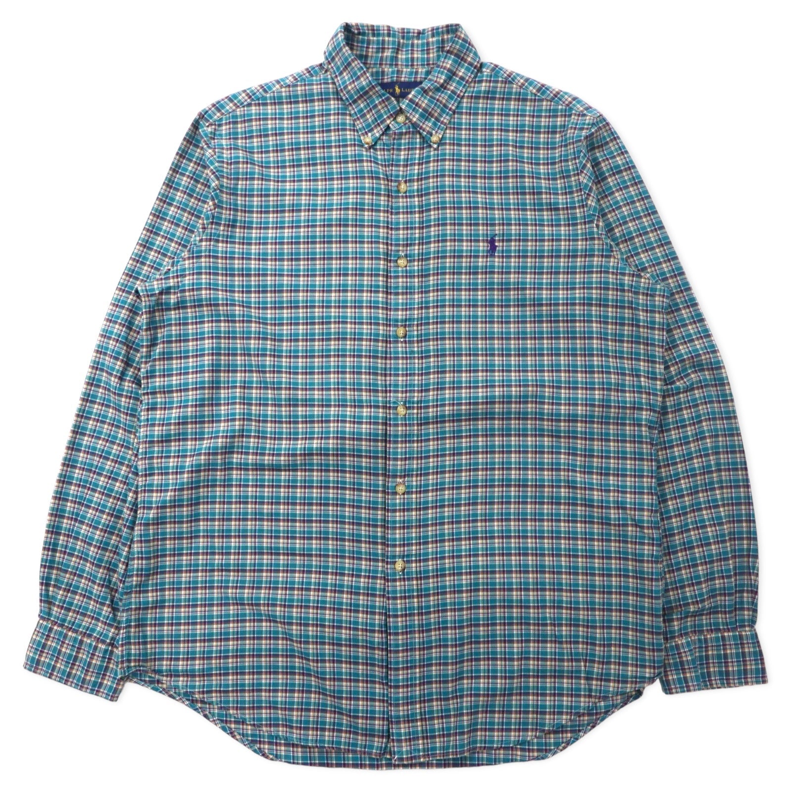 RALPH LAUREN Camicia button-down taglia L, verde a quadri, in cotone, con ricamo Small Pony, taglia grande