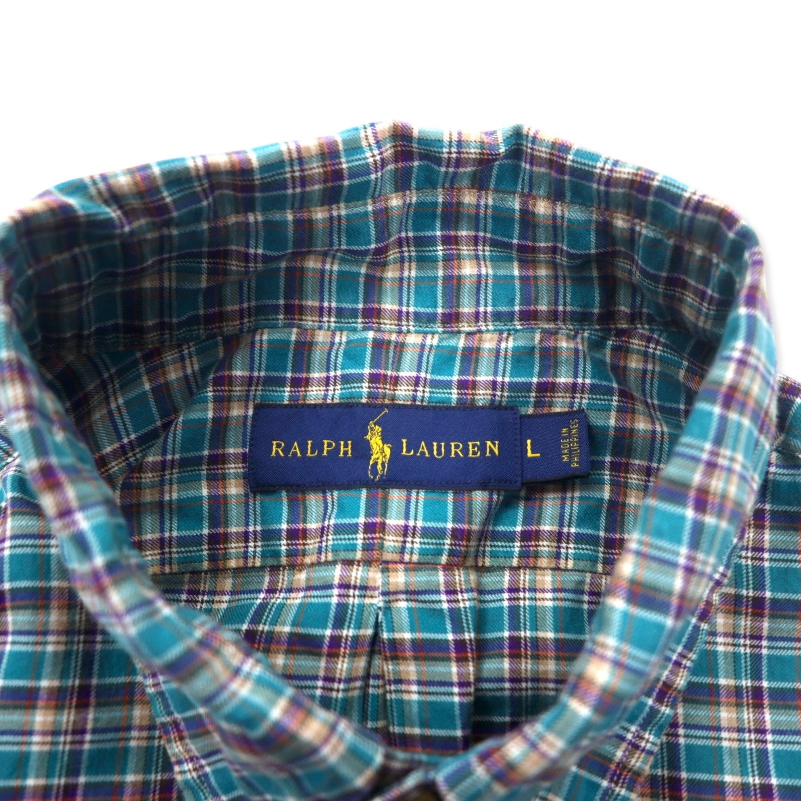 RALPH LAUREN Camicia button-down taglia L, verde a quadri, in cotone, con ricamo Small Pony, taglia grande