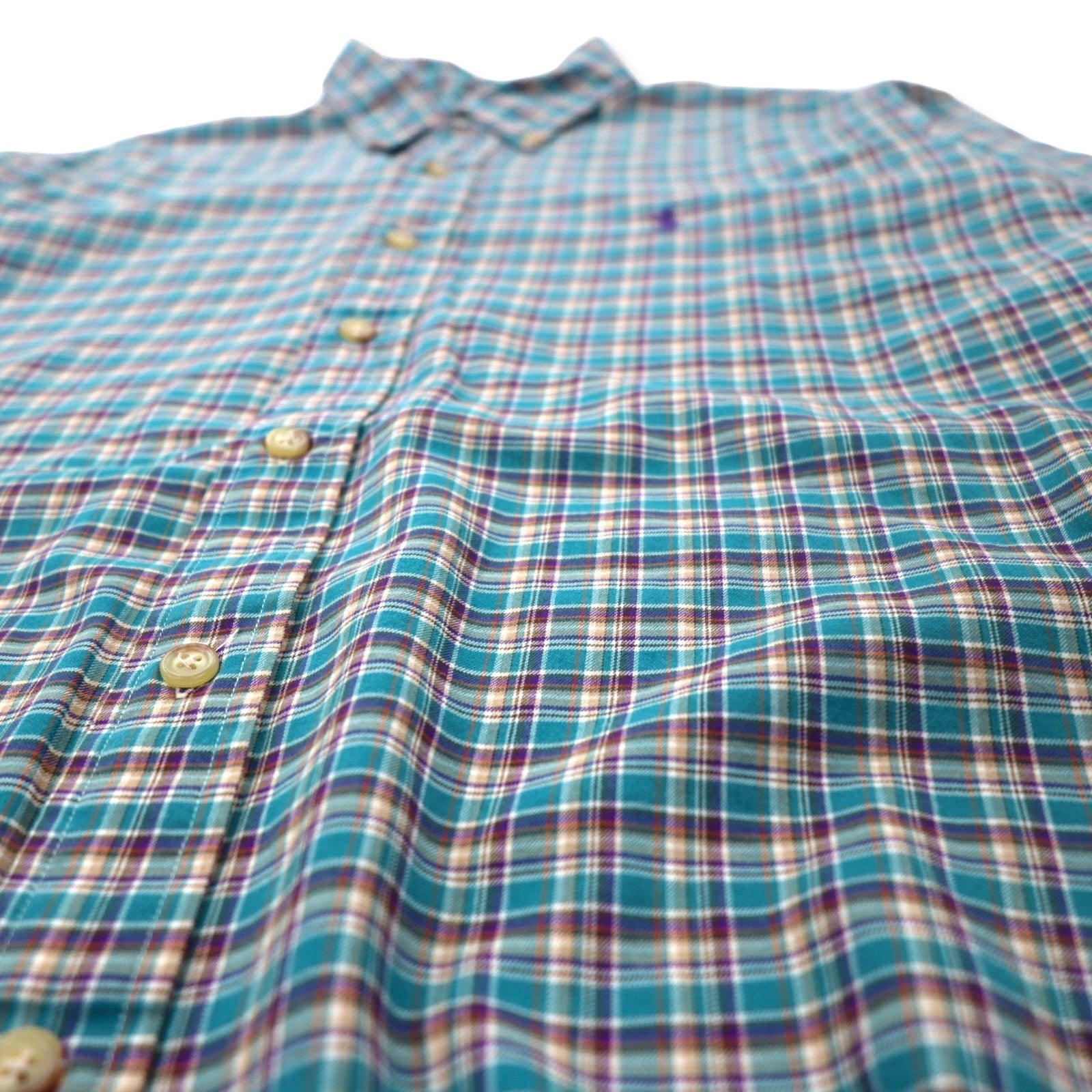 RALPH LAUREN Camicia button-down taglia L, verde a quadri, in cotone, con ricamo Small Pony, taglia grande