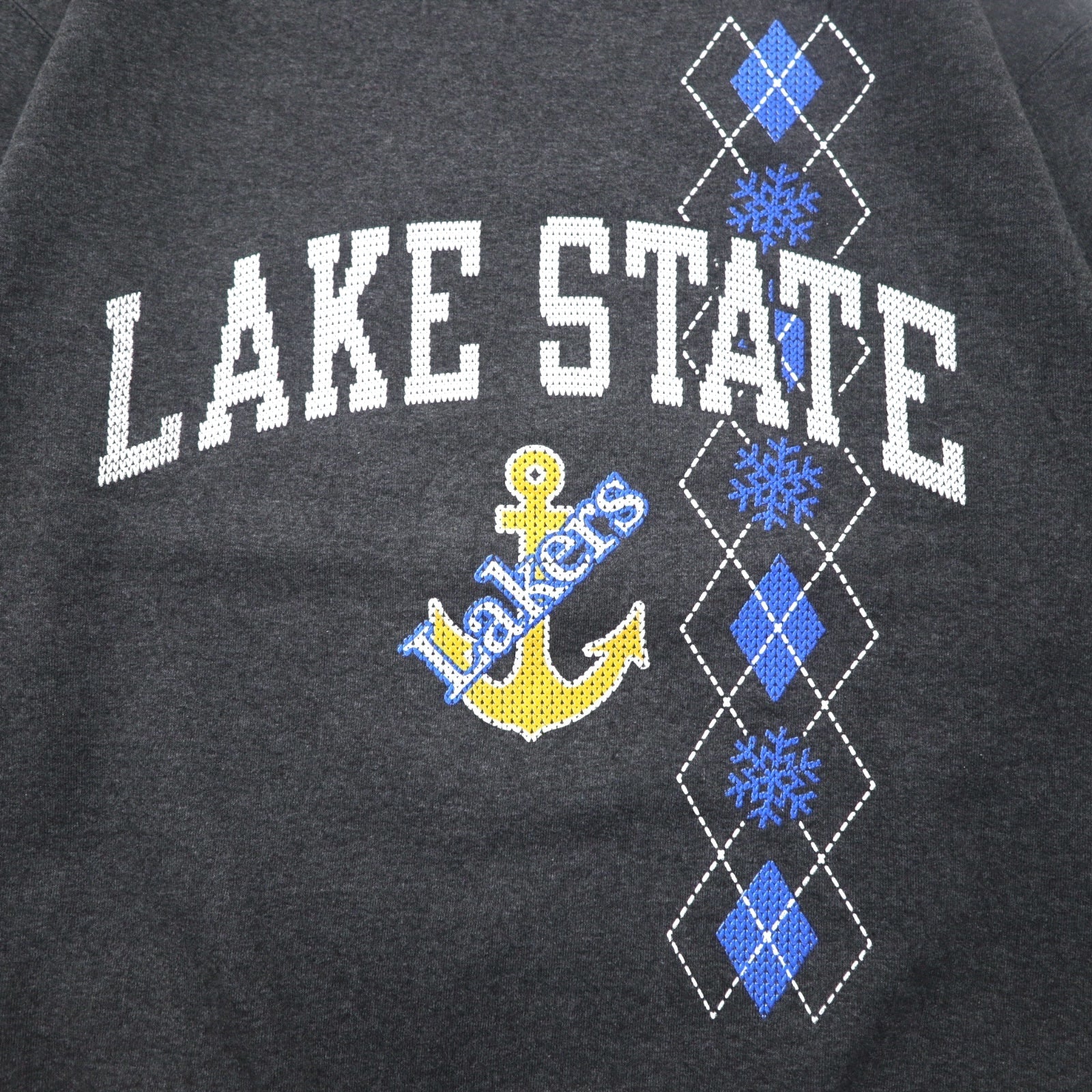 Champion Felpa girocollo stampa college M grigio felpata LAKE STATE logo ad arco con ancora, prodotta in Honduras