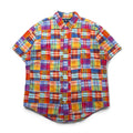 Ralph Lauren Anni '90 Camicia button-down a maniche corte patchwork XL Multicolore a quadri CUSTOM FIT con ricamo pony piccolo