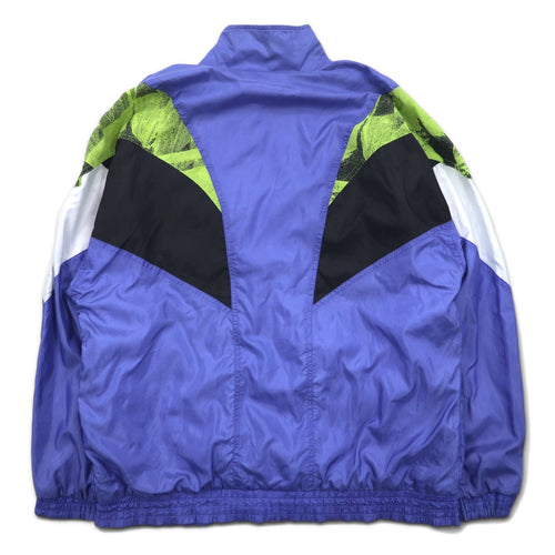 adidas Giacca da pista in nylon anni '90, taglia M, blu, logo ricamato a trifoglio, etichetta argentata