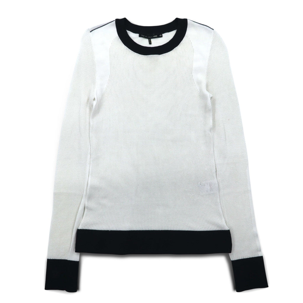 rag & bone / JEAN T-shirt a maniche lunghe in mesh, manica lunga, XS, bianco, cotone, rayon