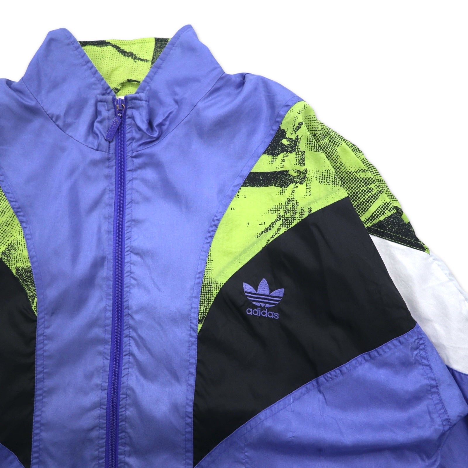 adidas Giacca da pista in nylon anni '90, taglia M, blu, logo ricamato a trifoglio, etichetta argentata
