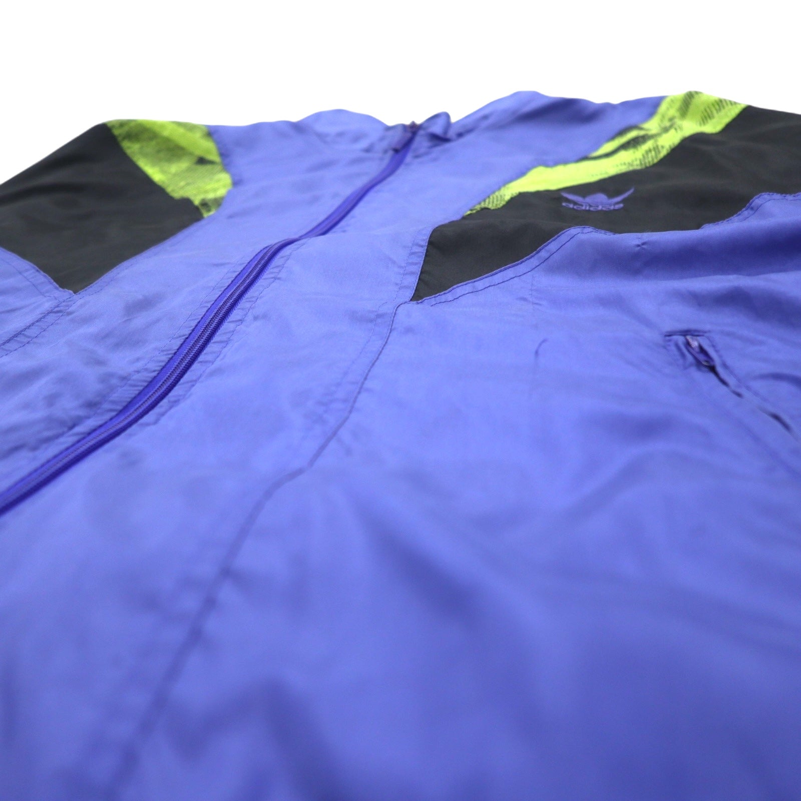 adidas Giacca da pista in nylon anni '90, taglia M, blu, logo ricamato a trifoglio, etichetta argentata