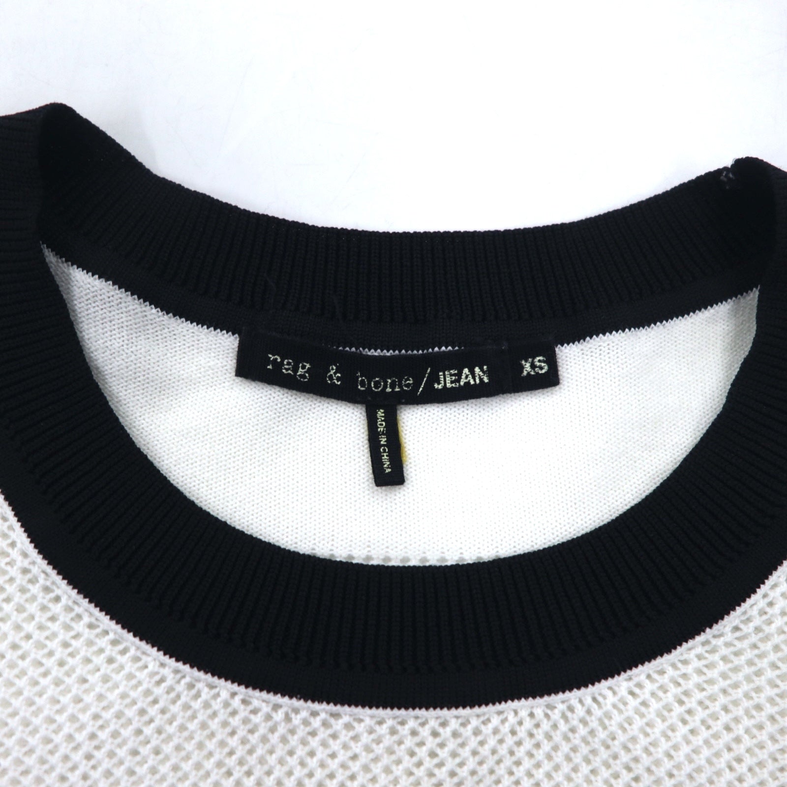 rag & bone / JEAN T-shirt a maniche lunghe in mesh, manica lunga, XS, bianco, cotone, rayon