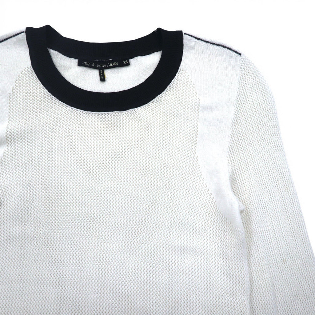 rag & bone / JEAN T-shirt a maniche lunghe in mesh, manica lunga, XS, bianco, cotone, rayon
