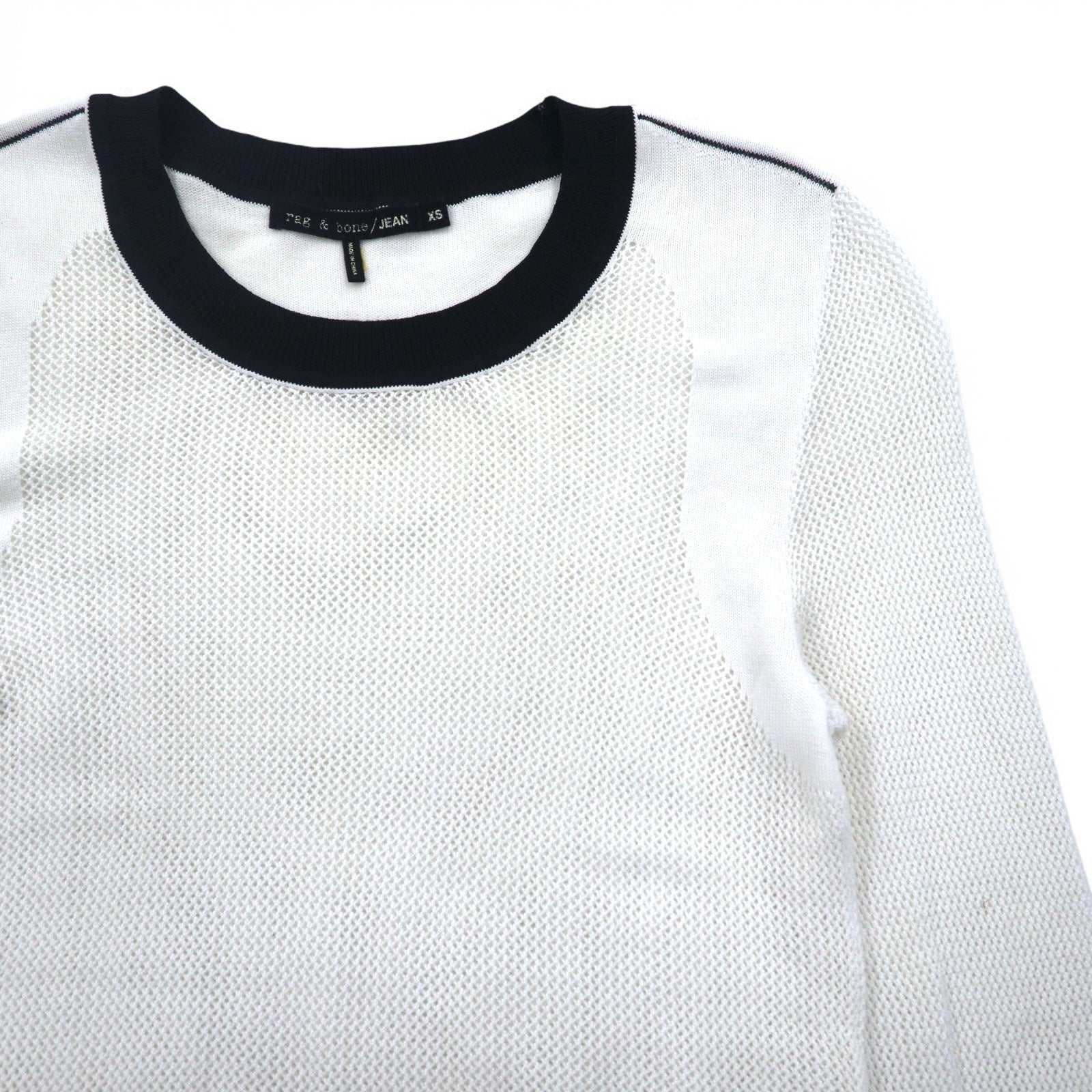 rag & bone / JEAN T-shirt a maniche lunghe in mesh, manica lunga, XS, bianco, cotone, rayon