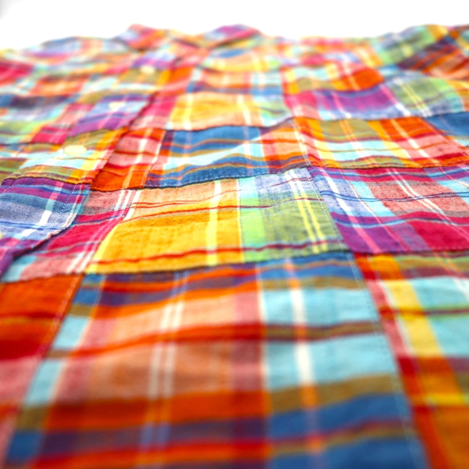 Ralph Lauren Anni '90 Camicia button-down a maniche corte patchwork XL Multicolore a quadri CUSTOM FIT con ricamo pony piccolo