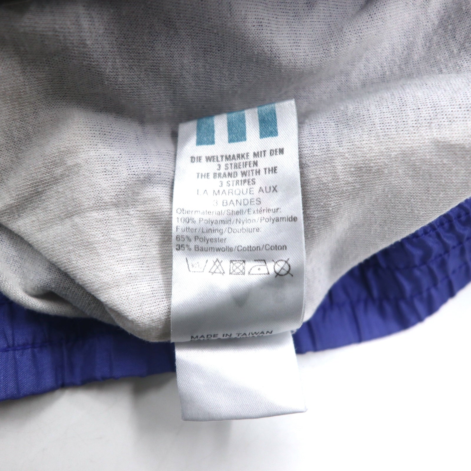 adidas Giacca da pista in nylon anni '90, taglia M, blu, logo ricamato a trifoglio, etichetta argentata