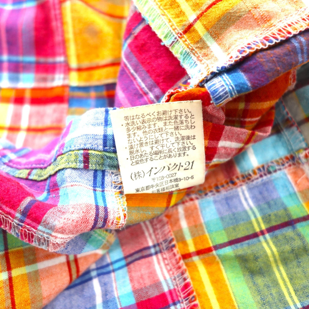 Ralph Lauren Anni '90 Camicia button-down a maniche corte patchwork XL Multicolore a quadri CUSTOM FIT con ricamo pony piccolo