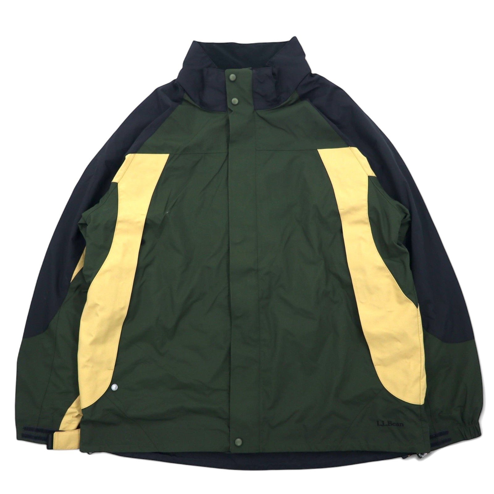 L.L.Bean parka anni '90, taglia XL, color cachi, in nylon impermeabile, con sistema zip-in e etichetta a montagna.