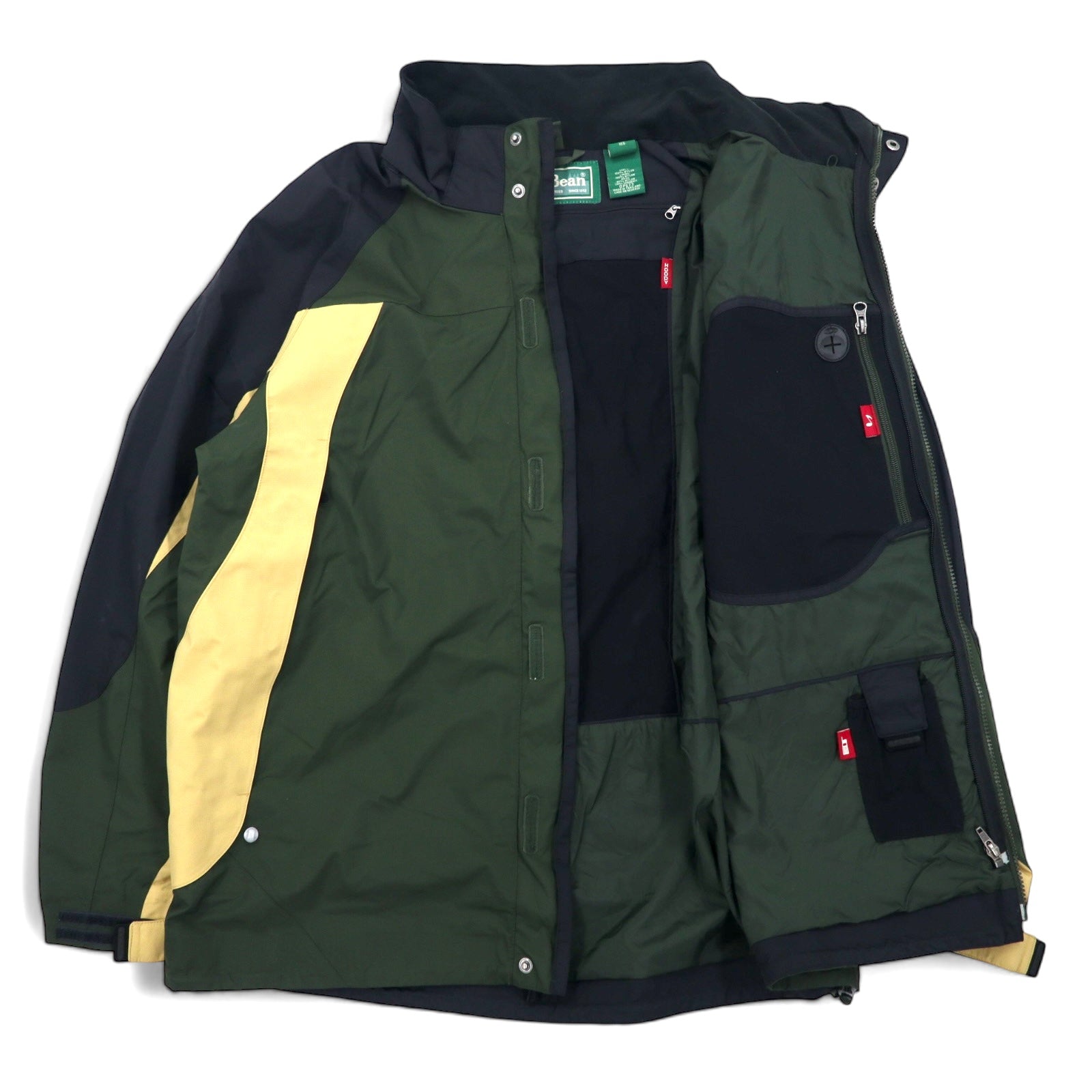 L.L.Bean parka anni '90, taglia XL, color cachi, in nylon impermeabile, con sistema zip-in e etichetta a montagna.