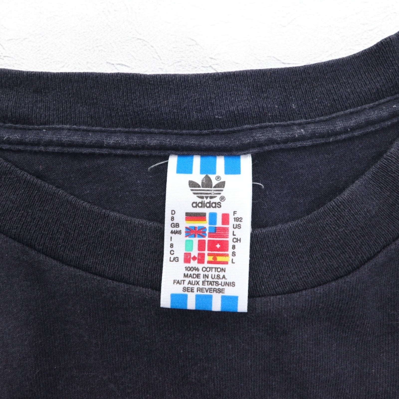 adidas Anni '80 Prodotto negli USA T-shirt con stampa Trefoil su entrambi i lati 2XL Nera Cuciture singole Taglia grande