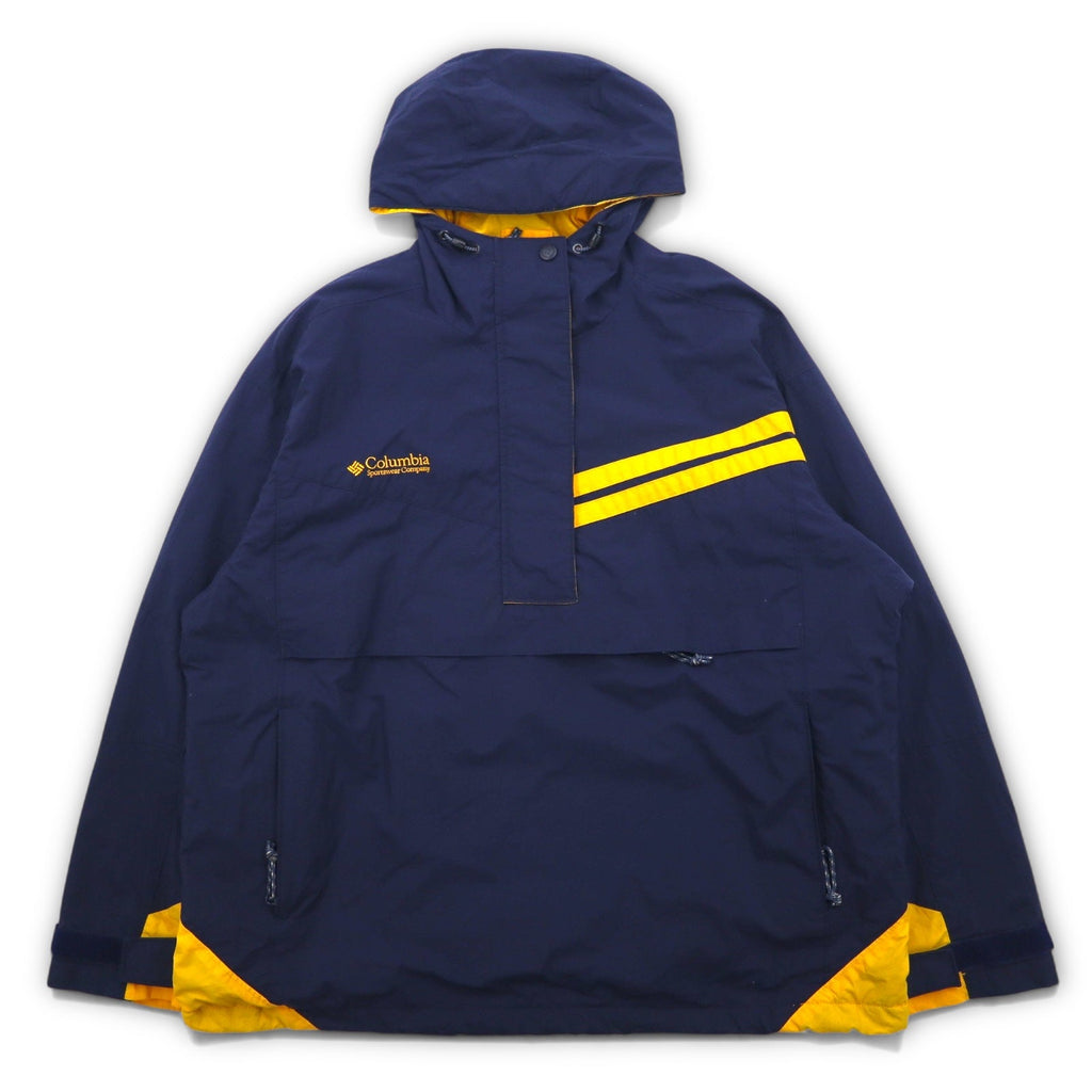Columbia Giacca mezza zip Parka da montagna Parka a vento Taglia XL Blu navy Nylon Logo ricamato Fodera in pile Coulisse