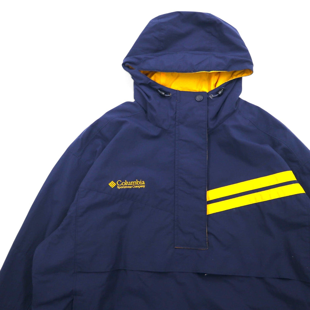 Columbia Giacca mezza zip Parka da montagna Parka a vento Taglia XL Blu navy Nylon Logo ricamato Fodera in pile Coulisse