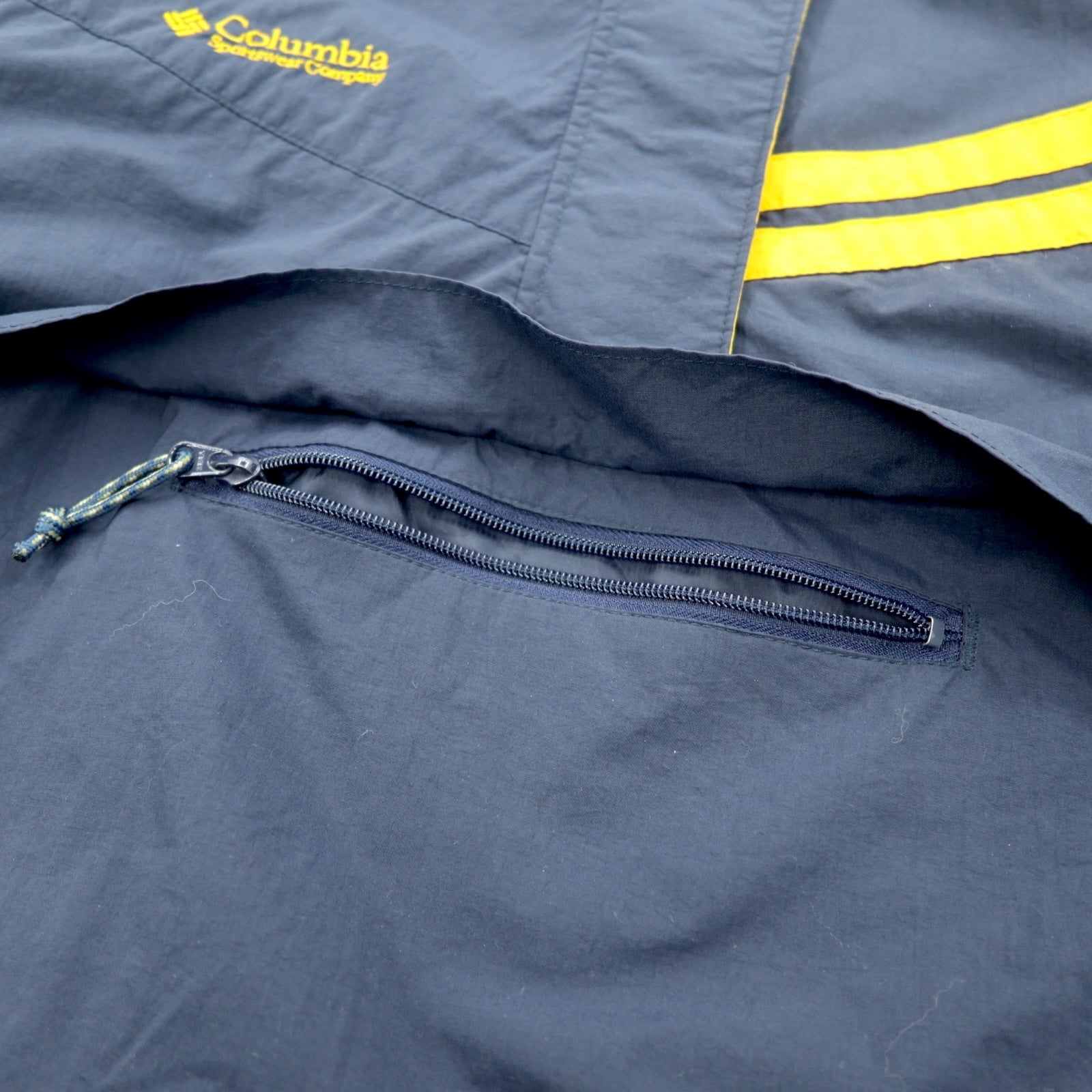 Columbia Giacca mezza zip Parka da montagna Parka a vento Taglia XL Blu navy Nylon Logo ricamato Fodera in pile Coulisse