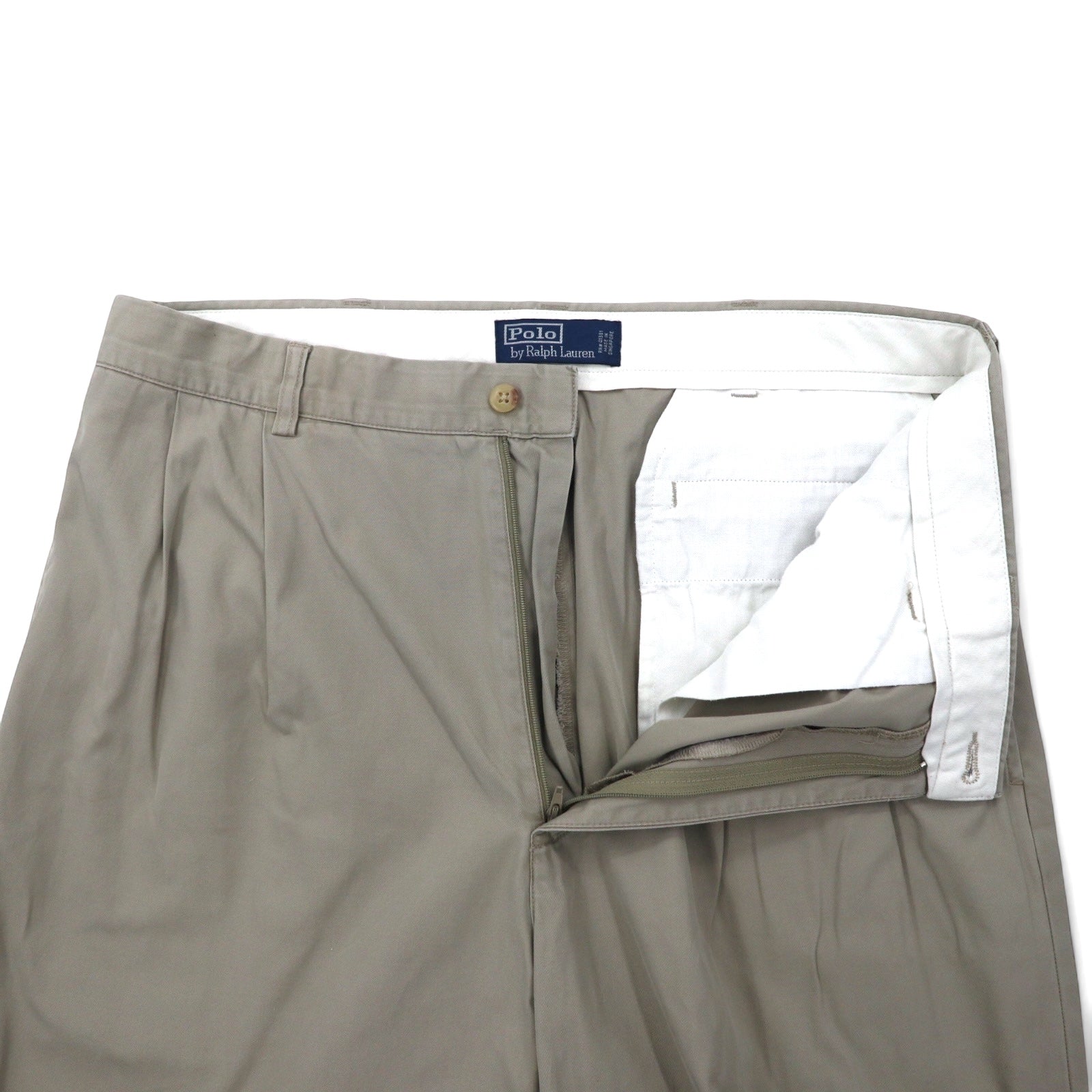 Polo by Ralph Lauren Pantaloni Chino con pieghe ampi anni '90, beige, cotone, taglia 35, Made in Singapore